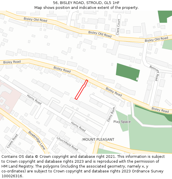56, BISLEY ROAD, STROUD, GL5 1HF: Location map and indicative extent of plot