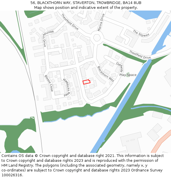 56, BLACKTHORN WAY, STAVERTON, TROWBRIDGE, BA14 8UB: Location map and indicative extent of plot