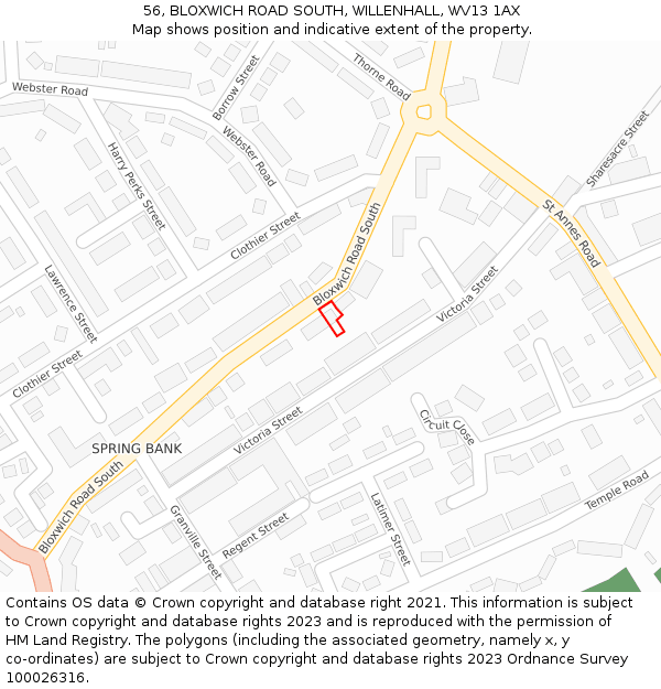 56, BLOXWICH ROAD SOUTH, WILLENHALL, WV13 1AX: Location map and indicative extent of plot