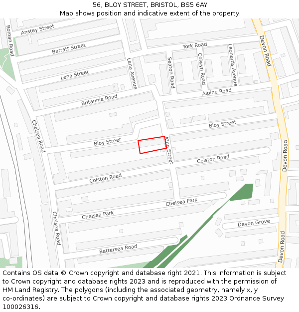 56, BLOY STREET, BRISTOL, BS5 6AY: Location map and indicative extent of plot