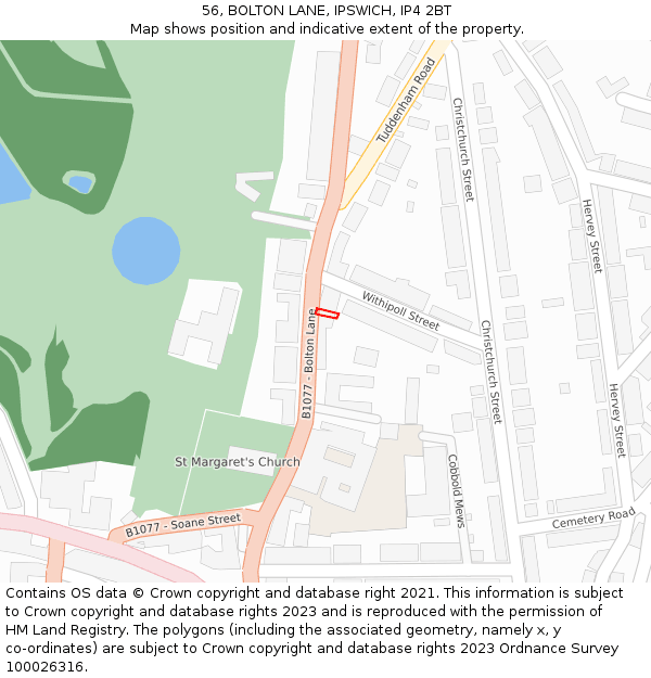 56, BOLTON LANE, IPSWICH, IP4 2BT: Location map and indicative extent of plot