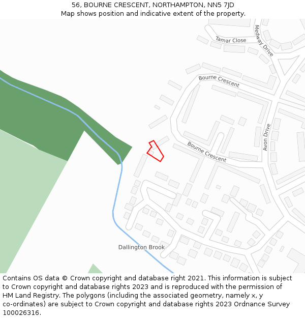 56, BOURNE CRESCENT, NORTHAMPTON, NN5 7JD: Location map and indicative extent of plot