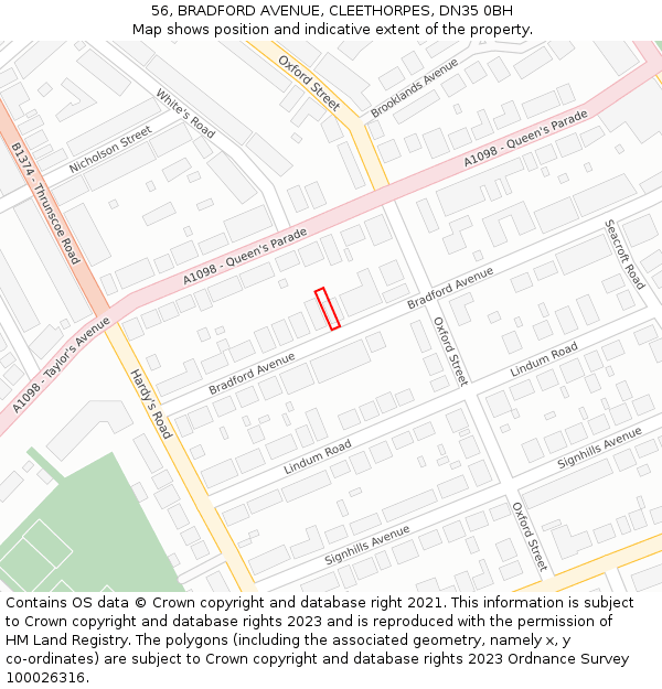 56, BRADFORD AVENUE, CLEETHORPES, DN35 0BH: Location map and indicative extent of plot