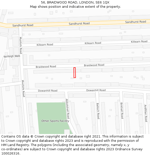 56, BRAIDWOOD ROAD, LONDON, SE6 1QX: Location map and indicative extent of plot