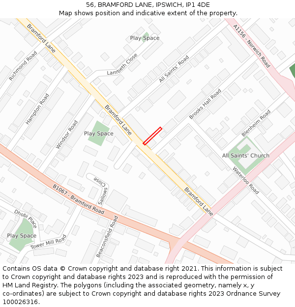 56, BRAMFORD LANE, IPSWICH, IP1 4DE: Location map and indicative extent of plot