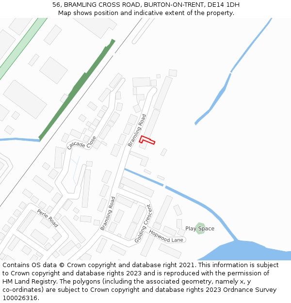 56, BRAMLING CROSS ROAD, BURTON-ON-TRENT, DE14 1DH: Location map and indicative extent of plot
