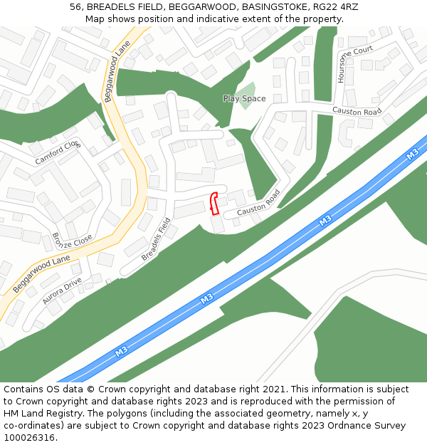56, BREADELS FIELD, BEGGARWOOD, BASINGSTOKE, RG22 4RZ: Location map and indicative extent of plot