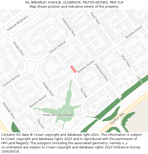 56, BREARLEY AVENUE, OLDBROOK, MILTON KEYNES, MK6 2UF: Location map and indicative extent of plot