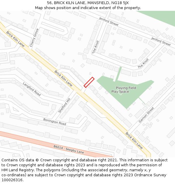 56, BRICK KILN LANE, MANSFIELD, NG18 5JX: Location map and indicative extent of plot