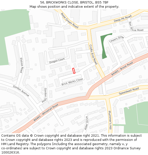 56, BRICKWORKS CLOSE, BRISTOL, BS5 7BF: Location map and indicative extent of plot