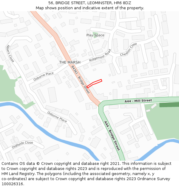 56, BRIDGE STREET, LEOMINSTER, HR6 8DZ: Location map and indicative extent of plot