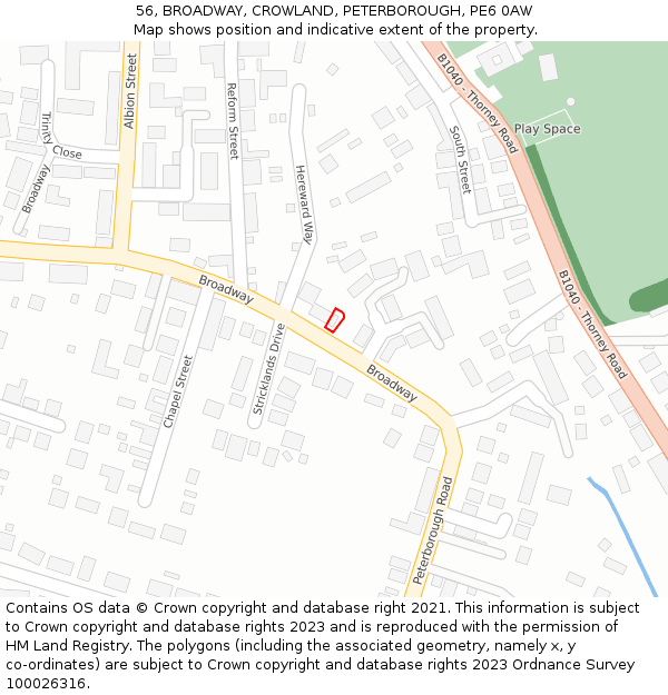 56, BROADWAY, CROWLAND, PETERBOROUGH, PE6 0AW: Location map and indicative extent of plot