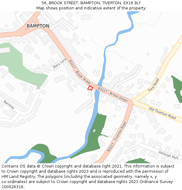56, BROOK STREET, BAMPTON, TIVERTON, EX16 9LY: Location map and indicative extent of plot