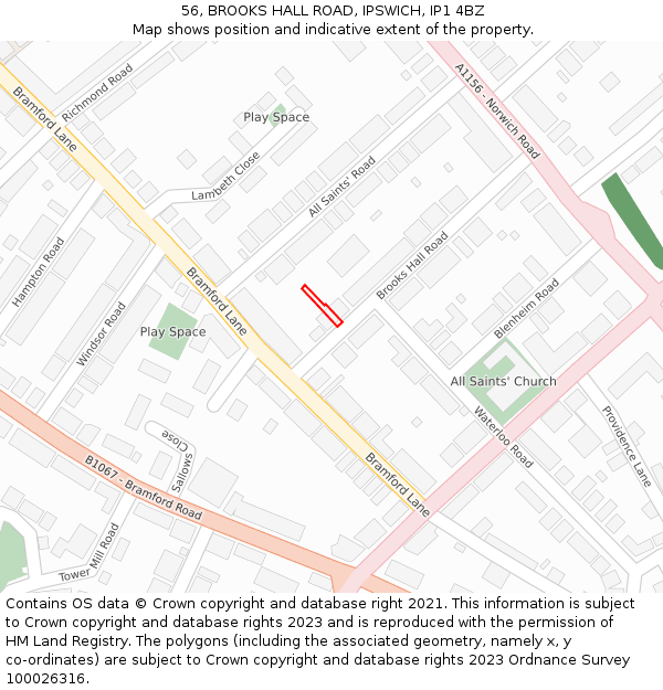 56, BROOKS HALL ROAD, IPSWICH, IP1 4BZ: Location map and indicative extent of plot