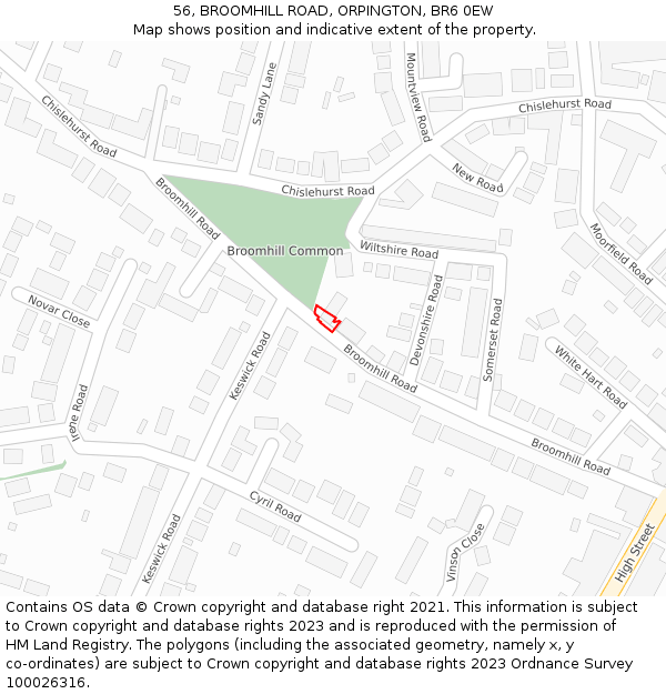56, BROOMHILL ROAD, ORPINGTON, BR6 0EW: Location map and indicative extent of plot
