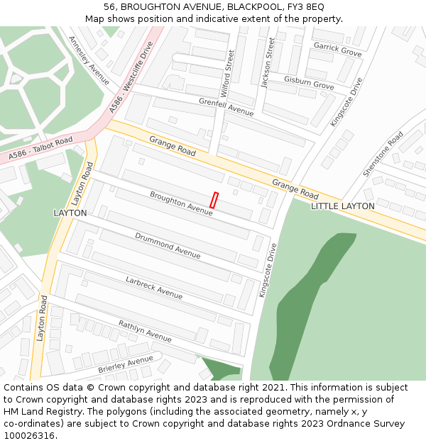 56, BROUGHTON AVENUE, BLACKPOOL, FY3 8EQ: Location map and indicative extent of plot