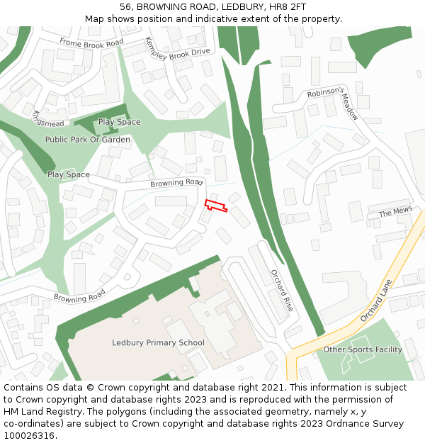 56, BROWNING ROAD, LEDBURY, HR8 2FT: Location map and indicative extent of plot