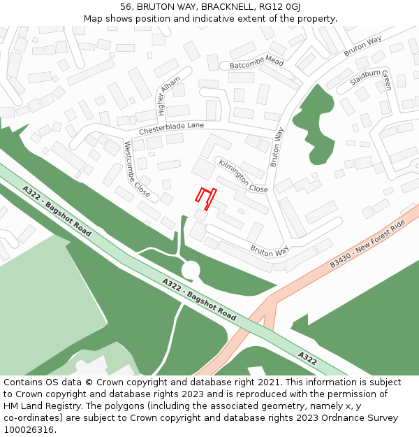 56, BRUTON WAY, BRACKNELL, RG12 0GJ: Location map and indicative extent of plot