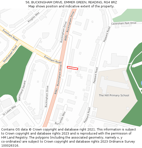 56, BUCKINGHAM DRIVE, EMMER GREEN, READING, RG4 8RZ: Location map and indicative extent of plot