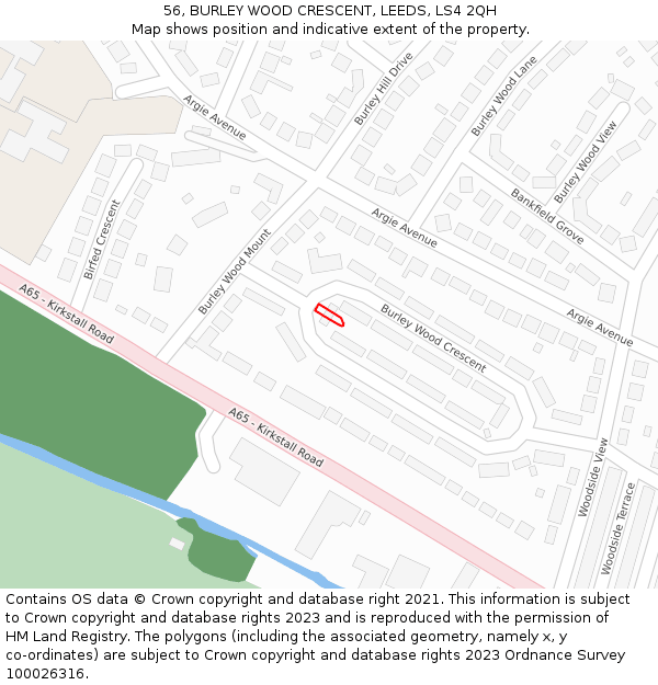 56, BURLEY WOOD CRESCENT, LEEDS, LS4 2QH: Location map and indicative extent of plot