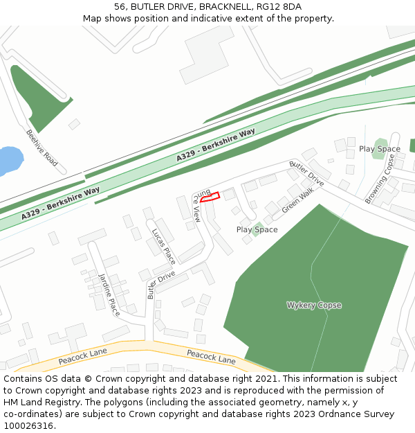 56, BUTLER DRIVE, BRACKNELL, RG12 8DA: Location map and indicative extent of plot