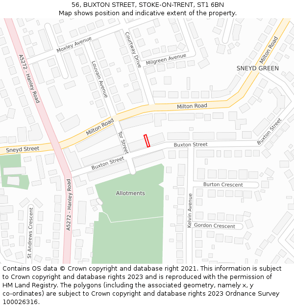 56, BUXTON STREET, STOKE-ON-TRENT, ST1 6BN: Location map and indicative extent of plot