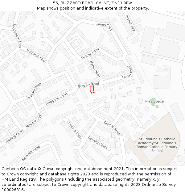 56, BUZZARD ROAD, CALNE, SN11 9RW: Location map and indicative extent of plot