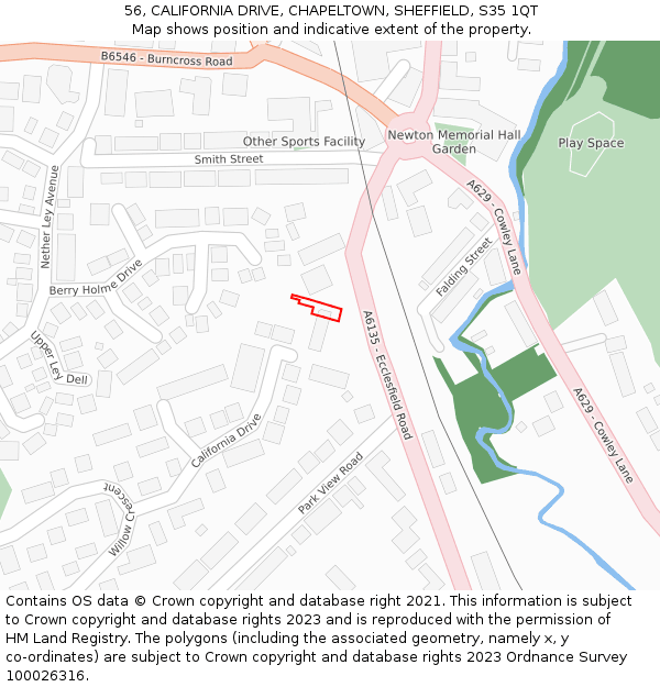 56, CALIFORNIA DRIVE, CHAPELTOWN, SHEFFIELD, S35 1QT: Location map and indicative extent of plot