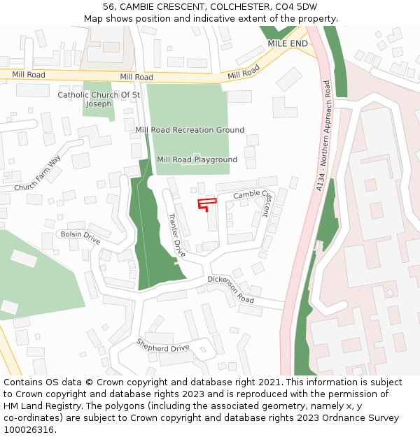56, CAMBIE CRESCENT, COLCHESTER, CO4 5DW: Location map and indicative extent of plot