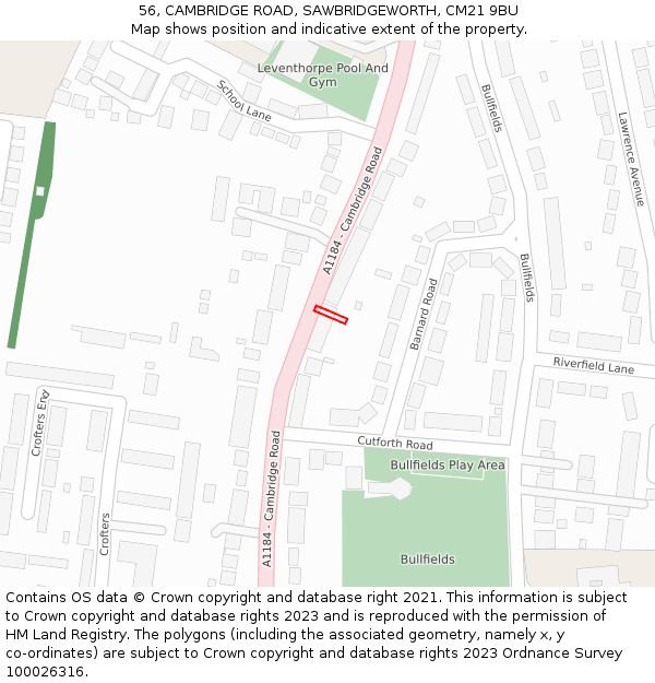 56, CAMBRIDGE ROAD, SAWBRIDGEWORTH, CM21 9BU: Location map and indicative extent of plot