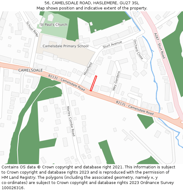 56, CAMELSDALE ROAD, HASLEMERE, GU27 3SL: Location map and indicative extent of plot