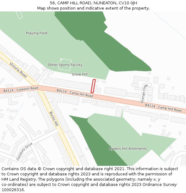 56, CAMP HILL ROAD, NUNEATON, CV10 0JH: Location map and indicative extent of plot