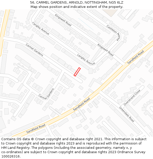 56, CARMEL GARDENS, ARNOLD, NOTTINGHAM, NG5 6LZ: Location map and indicative extent of plot