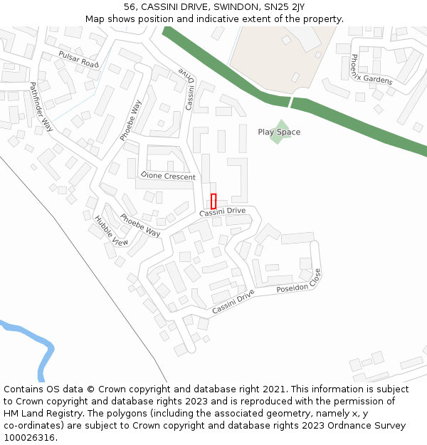 56, CASSINI DRIVE, SWINDON, SN25 2JY: Location map and indicative extent of plot