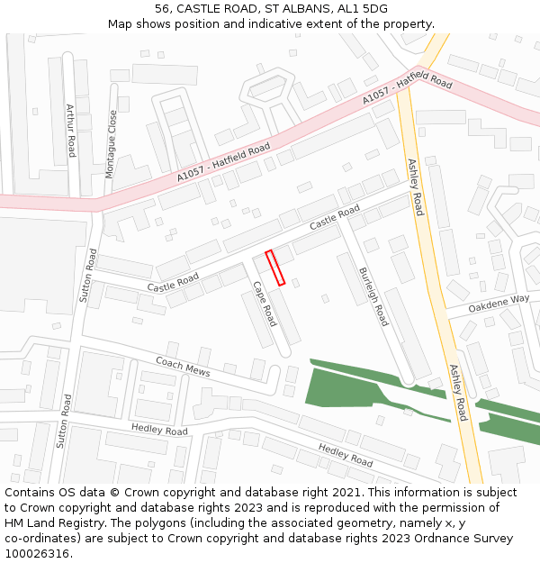 56, CASTLE ROAD, ST ALBANS, AL1 5DG: Location map and indicative extent of plot