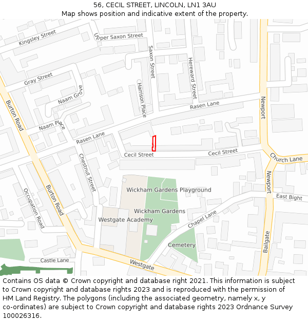 56, CECIL STREET, LINCOLN, LN1 3AU: Location map and indicative extent of plot