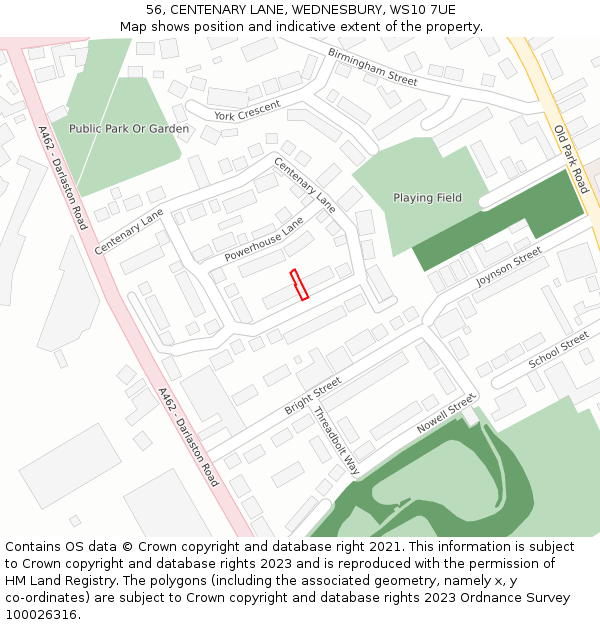 56, CENTENARY LANE, WEDNESBURY, WS10 7UE: Location map and indicative extent of plot