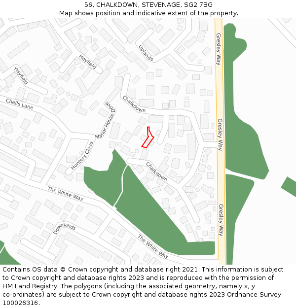 56, CHALKDOWN, STEVENAGE, SG2 7BG: Location map and indicative extent of plot