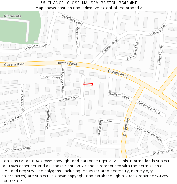 56, CHANCEL CLOSE, NAILSEA, BRISTOL, BS48 4NE: Location map and indicative extent of plot