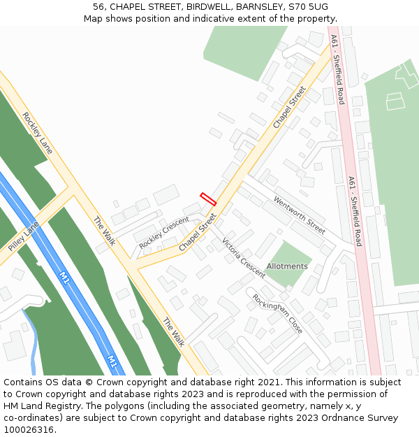 56, CHAPEL STREET, BIRDWELL, BARNSLEY, S70 5UG: Location map and indicative extent of plot