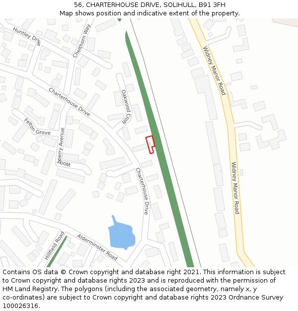 56, CHARTERHOUSE DRIVE, SOLIHULL, B91 3FH: Location map and indicative extent of plot