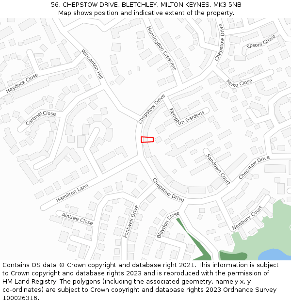 56, CHEPSTOW DRIVE, BLETCHLEY, MILTON KEYNES, MK3 5NB: Location map and indicative extent of plot