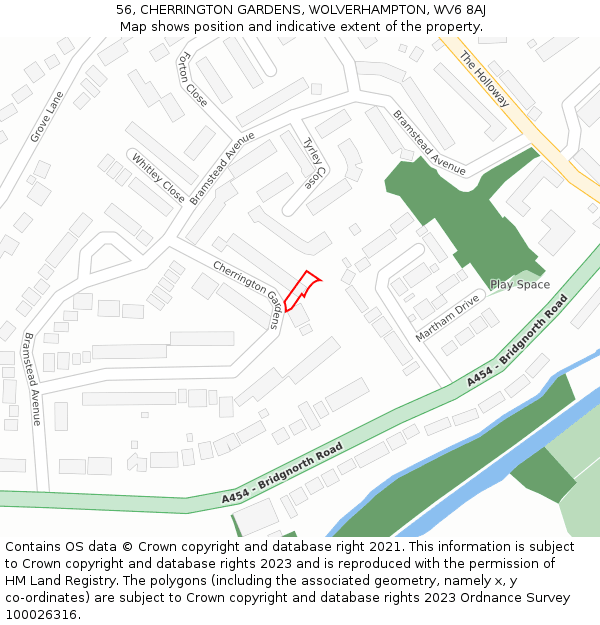 56, CHERRINGTON GARDENS, WOLVERHAMPTON, WV6 8AJ: Location map and indicative extent of plot