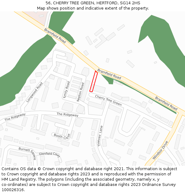 56, CHERRY TREE GREEN, HERTFORD, SG14 2HS: Location map and indicative extent of plot