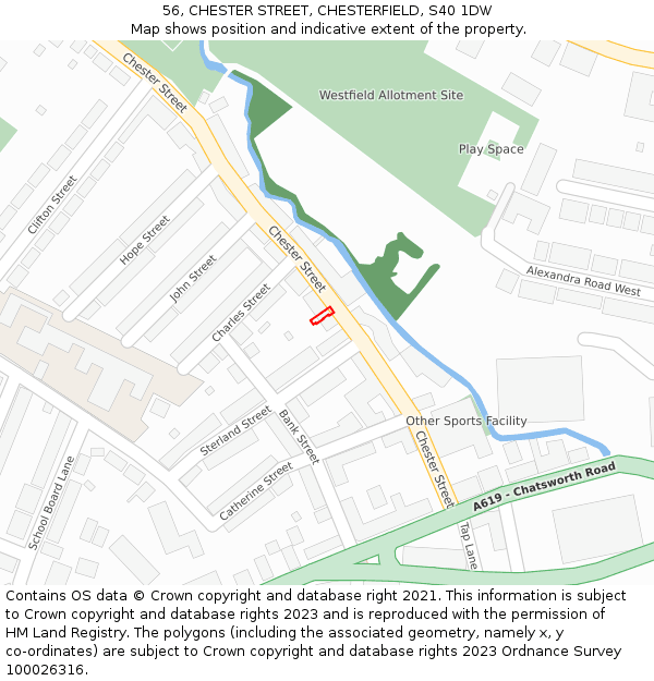 56, CHESTER STREET, CHESTERFIELD, S40 1DW: Location map and indicative extent of plot