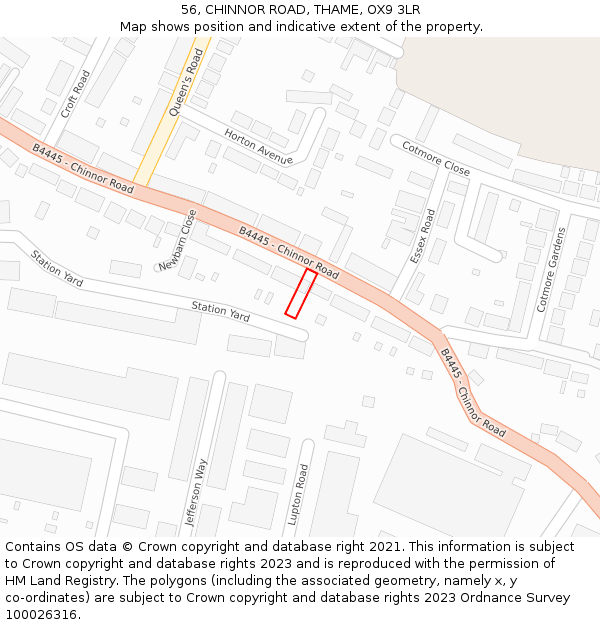 56, CHINNOR ROAD, THAME, OX9 3LR: Location map and indicative extent of plot