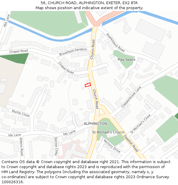 56, CHURCH ROAD, ALPHINGTON, EXETER, EX2 8TA: Location map and indicative extent of plot
