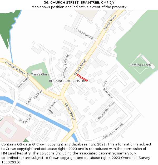 56, CHURCH STREET, BRAINTREE, CM7 5JY: Location map and indicative extent of plot