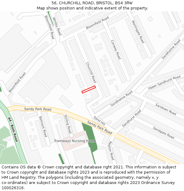 56, CHURCHILL ROAD, BRISTOL, BS4 3RW: Location map and indicative extent of plot