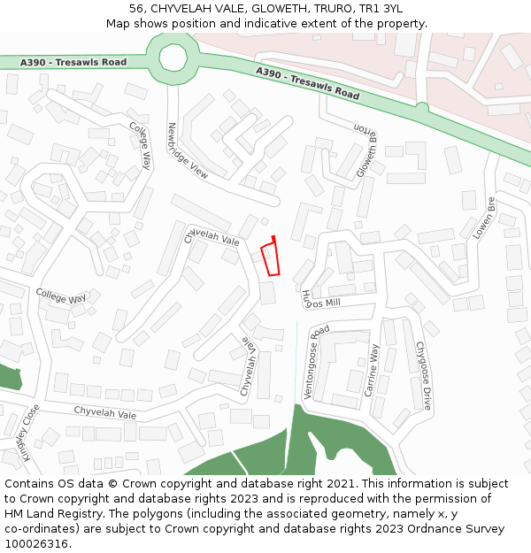 56, CHYVELAH VALE, GLOWETH, TRURO, TR1 3YL: Location map and indicative extent of plot